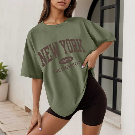 SHITINN Women's Casual Printed Round Neck Short Sleeved Loose T Shirt Womens Tops Short Sleeve Woman Shirts Women's Clothing