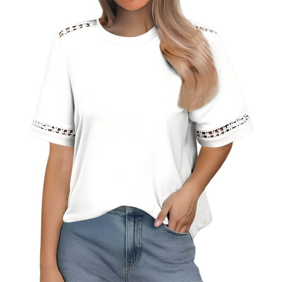 SHITINN Women's Casual Solid Color Crew Neck Short Sleeve Shirt Women's Tops Short Sleeve Tops for Women Shirts for Women Trendy