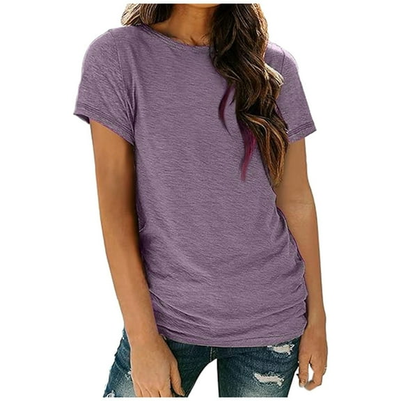 SHITINN Women's Casual Solid Color Crew Neck Short Sleeved T Shirt Top Womens Short Sleeve Blouses Womens Shirt Tops for Women Trendy Summer