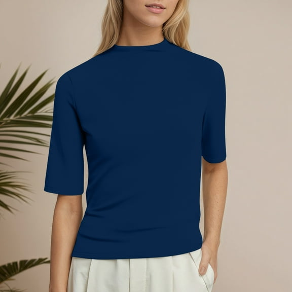 SHITINN Women's Casual Solid Color Half Turtleneck Short Sleeve T Shirt Top Women Shirts Casual Womens Tops Short Sleeve Summer Clothes