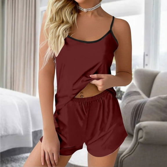 SHITINN Women's Casual Solid Color Suspender Vest Shorts Home Pajamas Pajama Pants Set Comfortable Pajamas Pajamas Womens Bride Flannel Pajamas