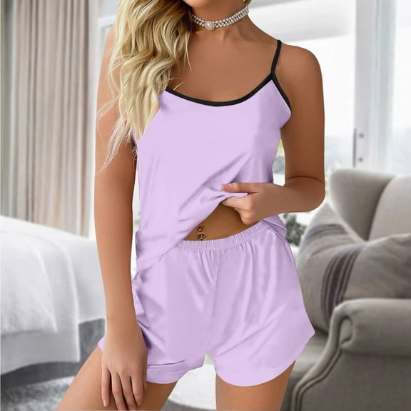 SHITINN Women's Casual Solid Color Suspender Vest Shorts Home Pajamas Pajama Pants Set Comfortable Pajamas Pajamas Womens Bride Flannel Pajamas