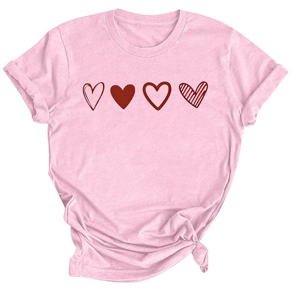 SHITINN Women's Casual Valentine's Heart Print Letter Round Neck Short Sleeve T Shirt Blouses for Women Casual Women's Short Sleeve Tops Spring Tops for Women