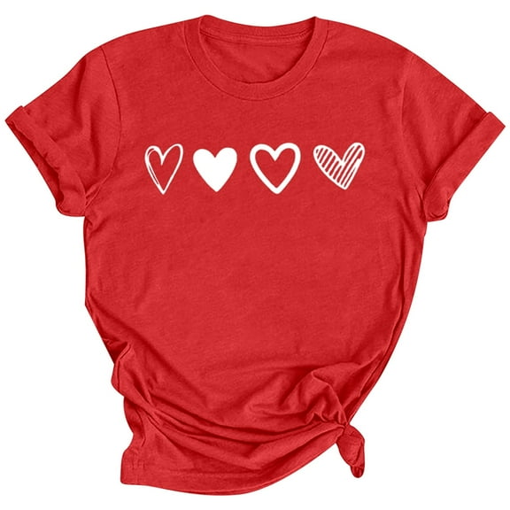 SHITINN Women's Casual Valentine's Heart Print Letter Round Neck Short Sleeve T Shirt Tops for Women Womens Short Sleeve Blouses Womens Summer Tops