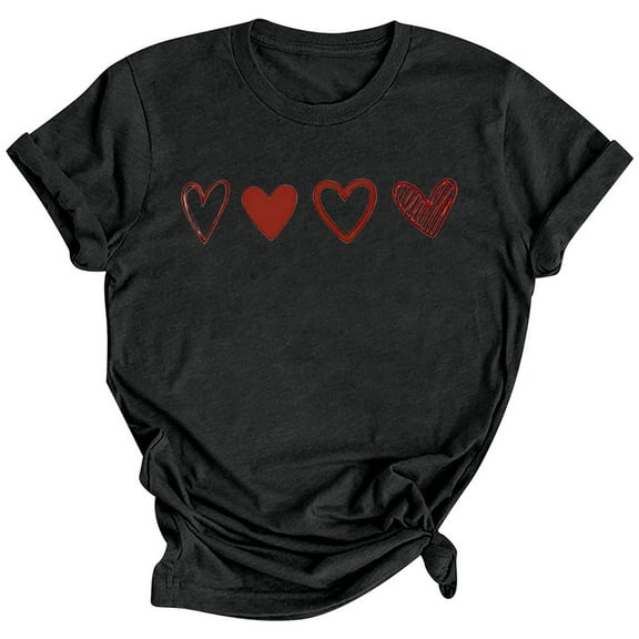 SHITINN Women's Casual Valentine's Heart Print Letter Round Neck Short Sleeve T Shirt Womens Basic Tops Short Sleeve Womens Tops Summer Shirts Women
