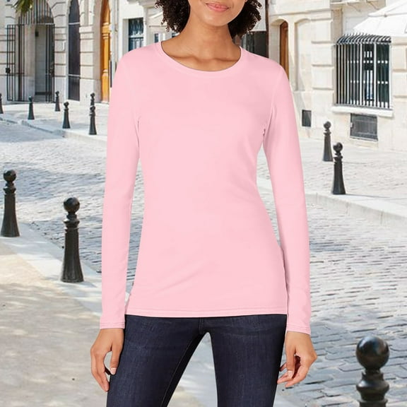 SHITINN Women's Classic Fit Long Sleeve Crew Neck Solid Color Long Sleeved Base T Shirt Short Sleeve Tops Womens Summer Tops Tee Shirts for Women