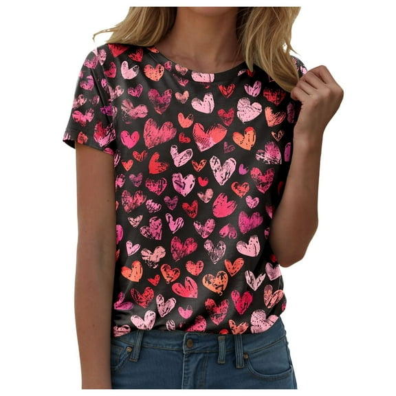 SHITINN Women's Crew Neck T Shirt Valentine's Day Printed Short Sleeved Top Womens Blouses Casual Womens Short Sleeve Shirts Womens Summer Clothes
