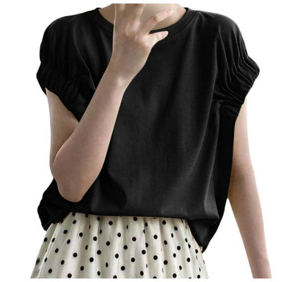SHITINN Women's Design Sense Thin All Matching Loose Pleated Thin Short Sleeved T Shirt Womens Tops Short Sleeve Lightweight Tops & Blouses Womens Tshirts