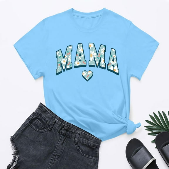 SHITINN Women's Fashion Alphabet Print Day Graphic T Shirt Women Blouses Womens Short Sleeve Blouses Loose Fitting Tops for Women