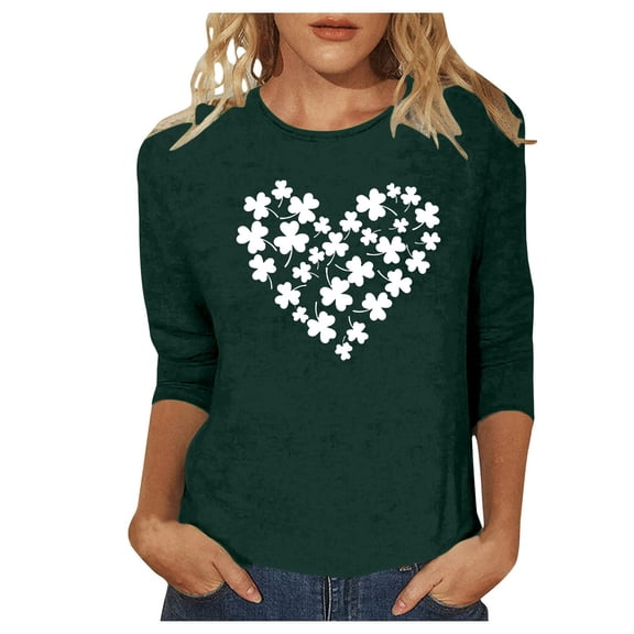SHITINN Women's Fashion Casual Crewneck St. Patrick's Print 3/4 Sleeve T Shirt Top Womens Tops Short Sleeve T Shirts Women Womens Summer Clothes