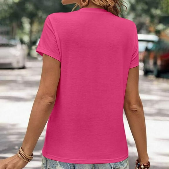 SHITINN Women's Fashion Casual Home & Commute Solid Round Neck Short Sleeve T Shirt Versatile & C Short Sleeve Blouses T Shirts for Women Womens Tops Summer