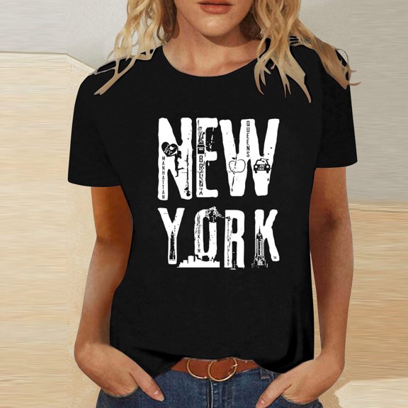 SHITINN Women's Fashion Casual Round Neck Letter Printed Short Sleeve T Shirt Top Cute Short Sleeve Tops for Women Women Summer Tops Shirt for Women