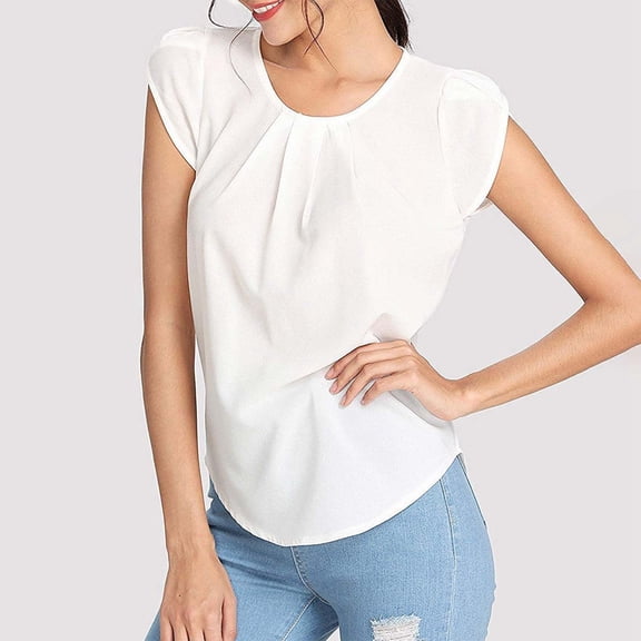 SHITINN Women's Fashion Casual Solid Color Button Short Sleeve Top Short Sleeve Tops Summer Top Women Womens Blouse