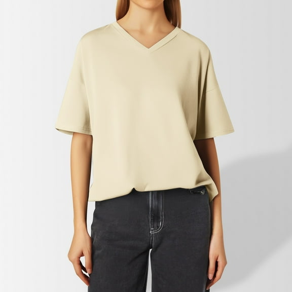 SHITINN Women's Fashion Casual Solid Color Loose V Neck Short Sleeved T Shirt Top Blouses for Women Casual Womens Short Sleeve Tops Cute Summer Tops