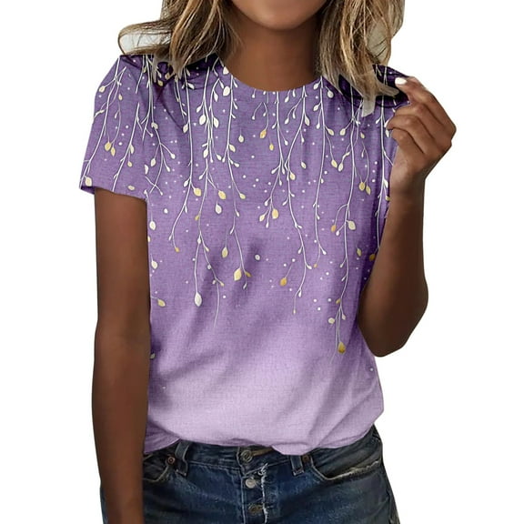 SHITINN Women's Fashion Print Casual Point Sleeve Crew Neck T Shirt Top Tee Shirts for Women Women Short Sleeve Tops Womens Tees Loose Fit