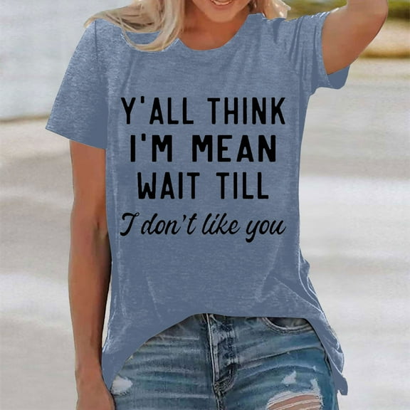 SHITINN Women's Fashion Print Top Loose Crew Neck T Shirt Short Sleeve Blouses Womans Tops Summer Clothes for Women