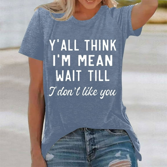 SHITINN Women's Fashion Print Top Loose Crew Neck T Shirt Short Sleeve Blouses for Women Womans Tops Women Summer Outfits