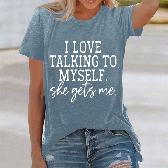 SHITINN Women's Fashion Print Top Loose Crew Neck T Shirt Short Sleeve Shirts for Women Tee Shirts for Women Loose Fitting Tops for Women