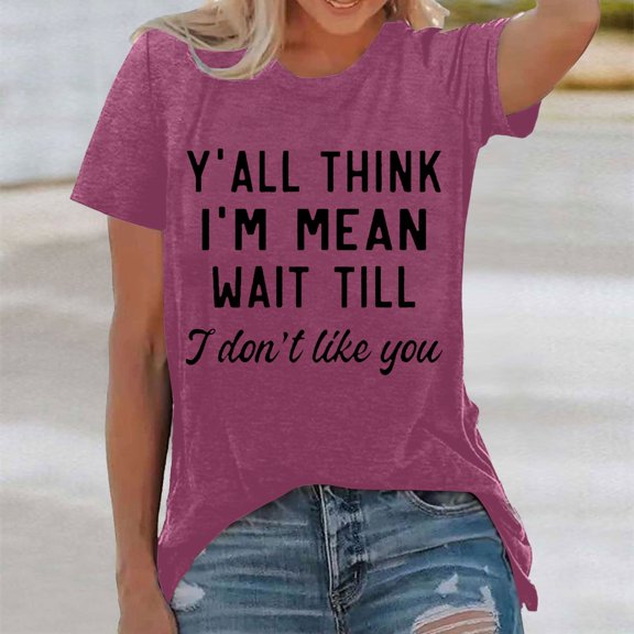 SHITINN Women's Fashion Print Top Loose Crew Neck T Shirt Womens Summer Tops Short Sleeve Casual Womens Tops Tunic Tops