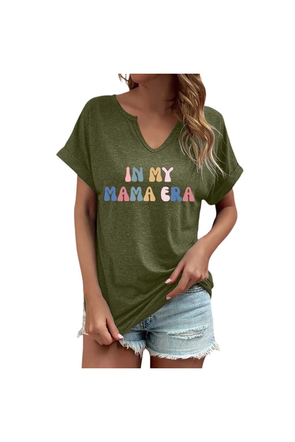 Women's Fashion Print Top Loose Small V Neck T Shirt Short Sleeve Tops for Women Womens Shirts Womens Clothes Summer