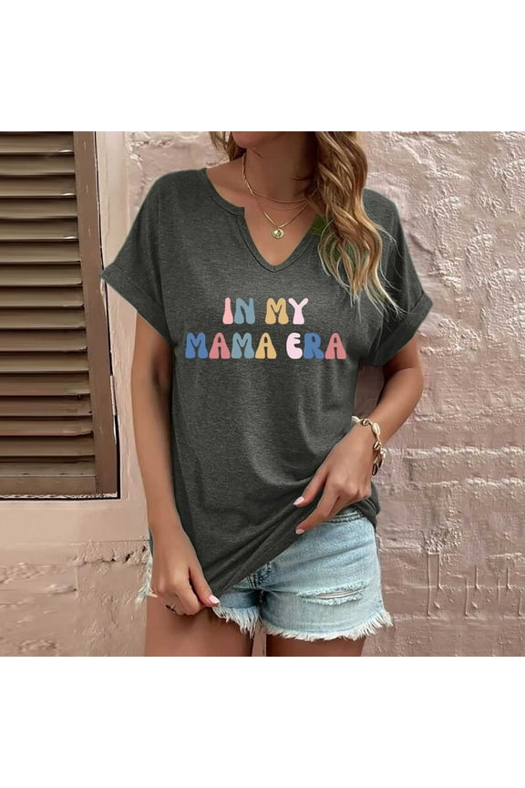 Women's Fashion Print Top Loose Small V Neck T Shirt Short Sleeve Womens Tops Casual Shirts for Women Shirts for Women Trendy