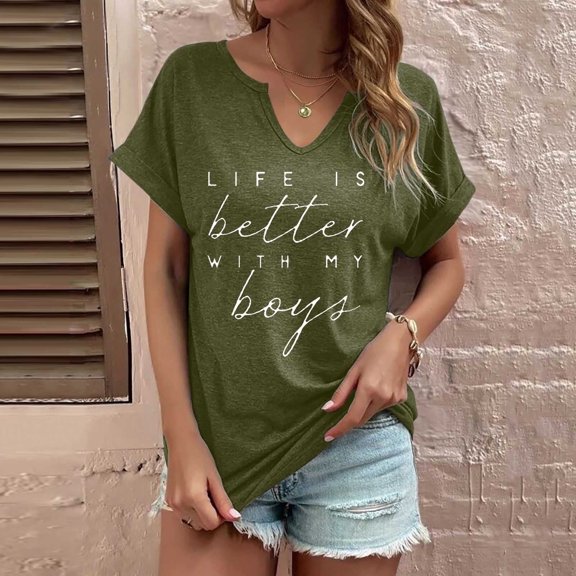 SHITINN Women's Fashion Print Top Loose Small V Neck T Shirt Womens Short Sleeve Blouses Summer Fashion Women Womens Shirts Casual
