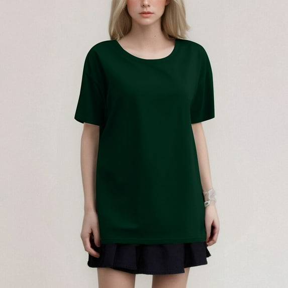 SHITINN Women's Fashion Round Neck Plus Size Short Sleeved Solid Color T Shirt Top Short Sleeve Blouses for Women Tops for Women Women Summer Top