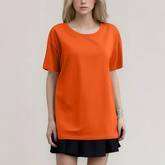 SHITINN Women's Fashion Round Neck Plus Size Short Sleeved Solid Color T Shirt Top Short Sleeve Tops for Women Women's Tops Summer Tops for Women