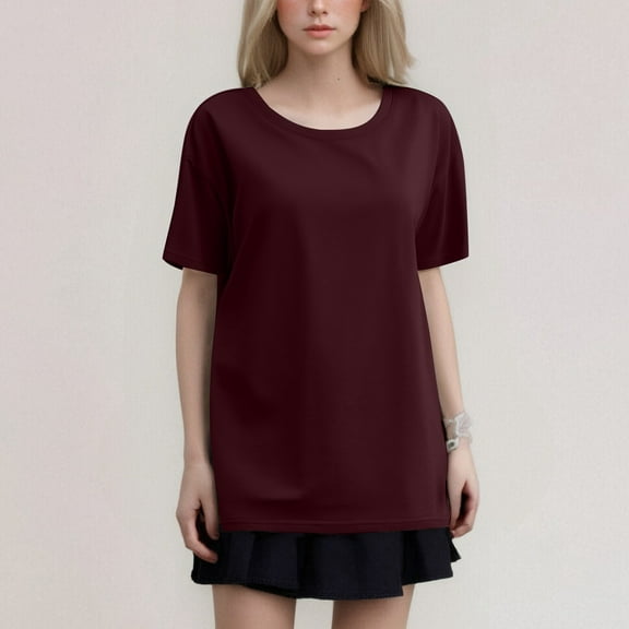 SHITINN Women's Fashion Round Neck Plus Size Short Sleeved Solid Color T Shirt Top Short Sleeve Womens Tops Womens T-Shirts Summer Clothes for Women