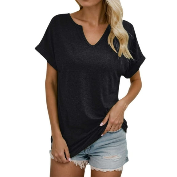 SHITINN Women's Fashion Solid Color Loose Small V Neck T Shirt T Shirts for Women Short Sleeve Blouses for Women Women's Clothing