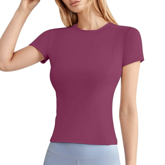 SHITINN Women's Fashion T Shirt Slim Fit Short Sleeve Round Neck Top for Casual Yoga Workout Dail Short Sleeve Womens Tops Womens Summer T Shirts Women Tshirts