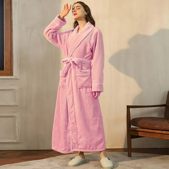 SHITINN Women's Flannel Pajamas Large Coral Velvet Bathrobe Autumn And Winter Long Thick Pajamas Dressing Gowns for Women Petite Japanese Kimonos for Women plus Size plus Size Robe Silk