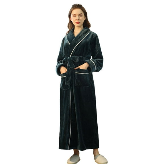 SHITINN Women's Flannel Pajamas Large Coral Velvet Bathrobe Autumn And Winter Long Thick Pajamas Shawl Wraps for Women with Pockets Robes for Women plus Size Kimono Robe for Women Womens Satin Robe
