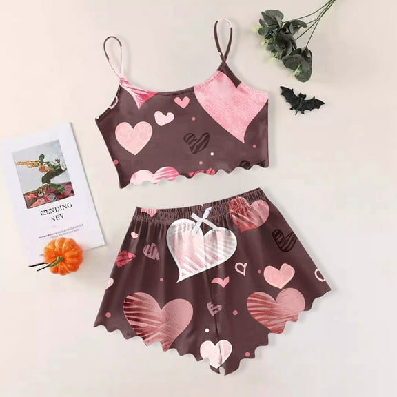 SHITINN Women's Heart Print Casual Pajama Shorts Set Plaid Pajama Shorts before Christmas Pajamas Women Pajamas Tall Women