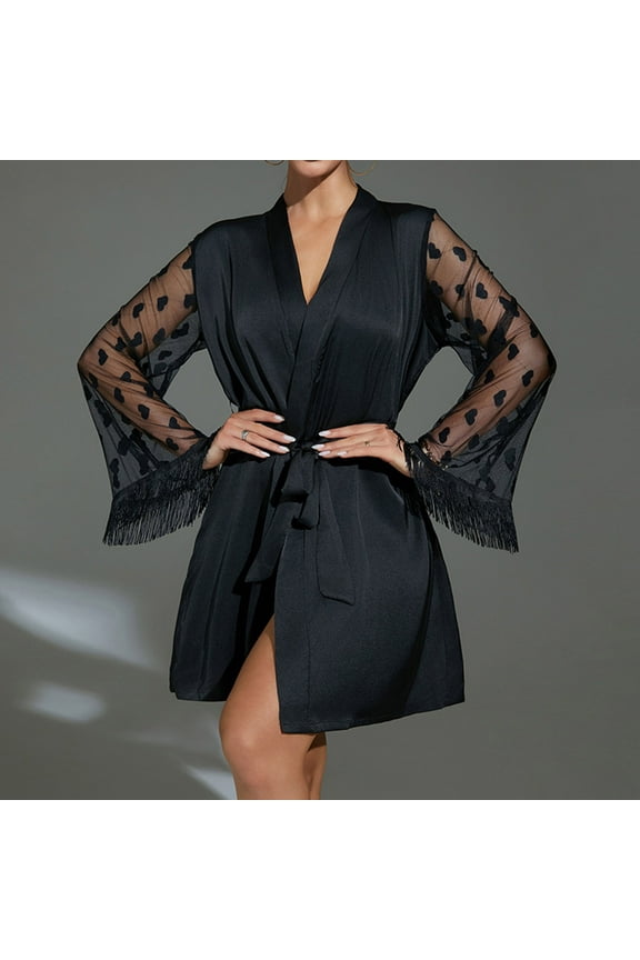 Women's Ice Robe With Trim Kimono Feather Trim Long Bathrobe With Tie Women's Robes Long 3x plus Size Maternity Robes for Women Ladies Robes Long Soft