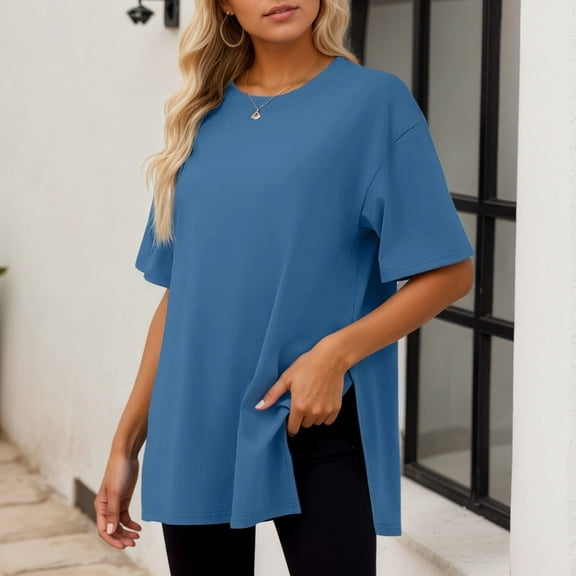 SHITINN Women's Large Size Sports Shirt Short Sleeve Shirt Summer Loose Top Loose Slit T Shirt Womens Blouses Women's Short Sleeve Tops Summer Top