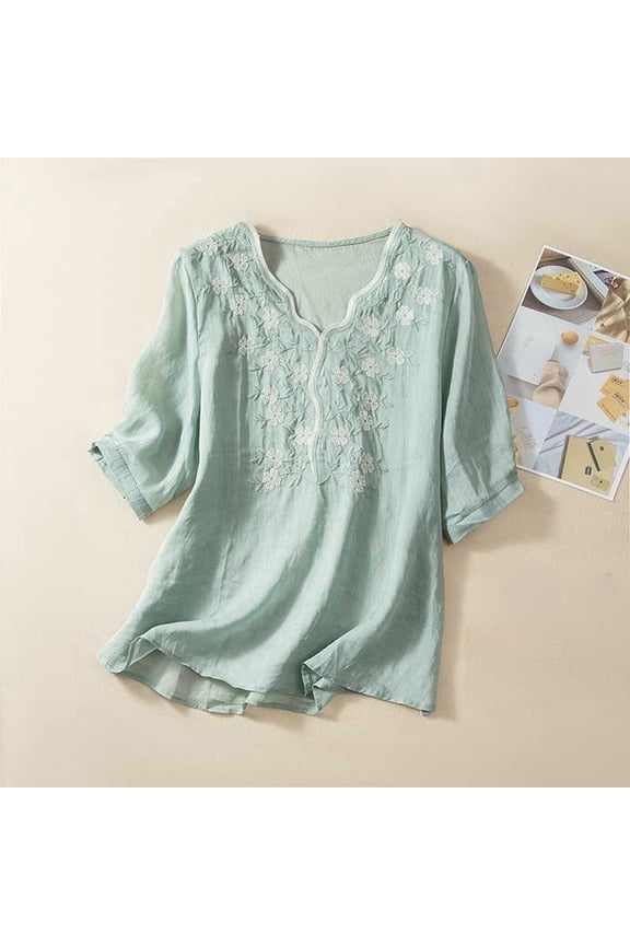 Women's Literary Small Fresh V Neck Thin Shirt Short Sleeve Shirts for Women Women's Tops, Tees & Blouses Women's Tops