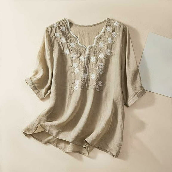 SHITINN Women's Literary Small Fresh V Neck Thin Shirt Womens Tops Short Sleeve Ladies Tops and Blouses Womens Tshirts