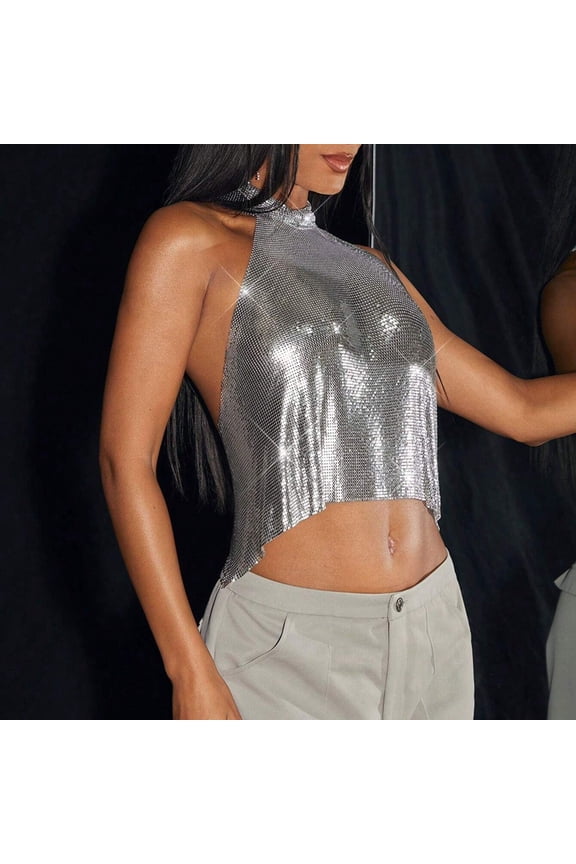Women's Metallic Sequin Neck Tank Top Stylish Sleeveless Blouse Party Wear Baseball for Women Top Women 2xl Tops for Women Muscle Shirt Womens Top Womens Sleeveless Tee Fitted Shirt Women 2 X