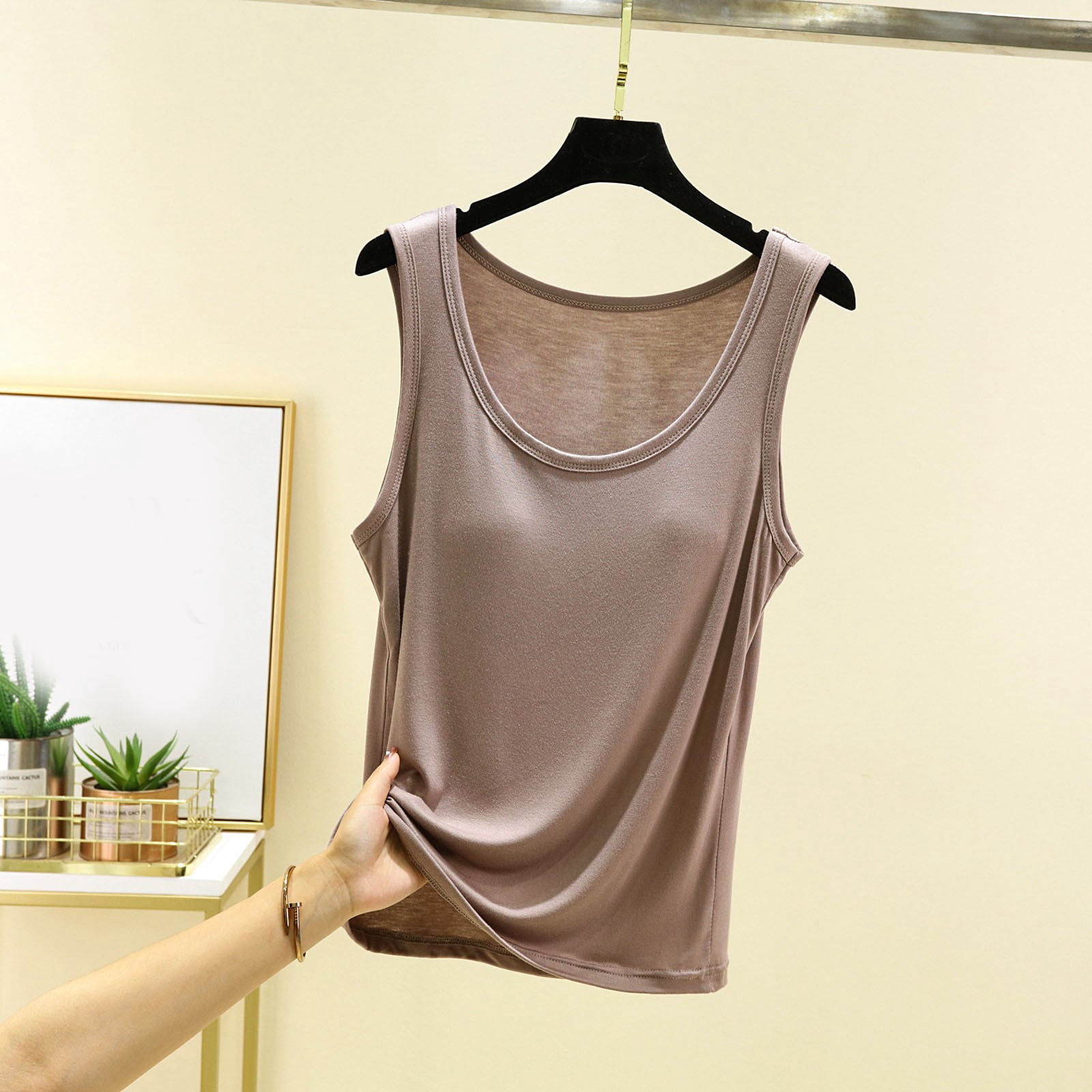 PINSV Women's Scoop Neck Sleeveless Crop Tank Top - Basic Fitted Casual Shirt For Summer & Workouts - View #6