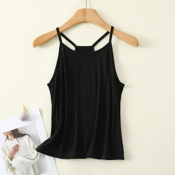 SHITINN Women's Neck Sleeveless Knit Ribbed Fitted Casual Crop Tank Top plus Size Womens Camisoles with Shelf Bra Sleep for Women Crop Top Tops for Women Thin Strap Workout Bras for Teen Girls Nylon