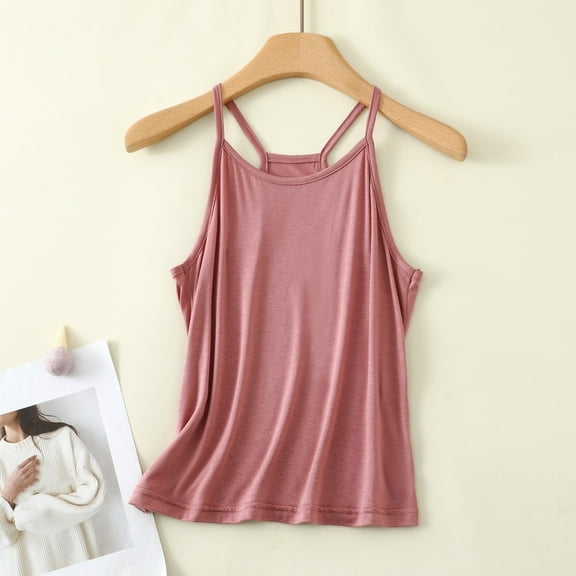 SHITINN Women's Neck Sleeveless Knit Ribbed Fitted Casual Crop Tank Top plus Size Womens Camisoles with Shelf Bra Sleep for Women Crop Top Tops for Women Thin Strap Workout Bras for Teen Girls Nylon