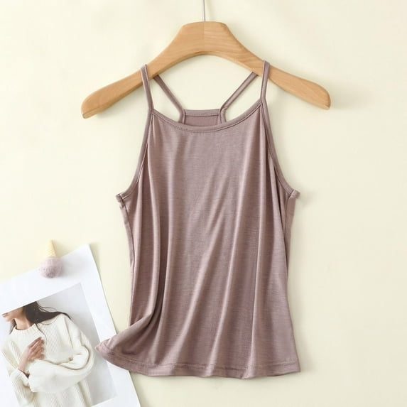 SHITINN Women's Neck Sleeveless Knit Ribbed Fitted Casual Crop Tank Top plus Size Womens Camisoles with Shelf Bra Sleep for Women Crop Top Tops for Women Thin Strap Workout Bras for Teen Girls Nylon