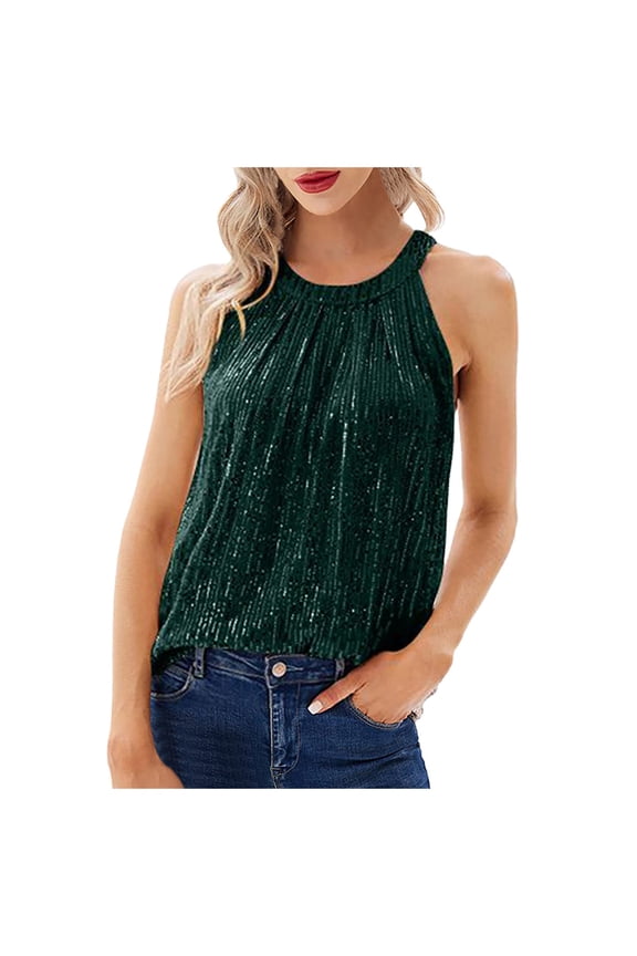 Women's New Solid Color Sequin Micro Elastic Sequin Vest 3 4 Sleeve Crop Top Girl Workout Too 2x Tunic Tops for Women Band Top Fitness Tops for Women Athletic Crop V Neck Alien Top Shirts for
