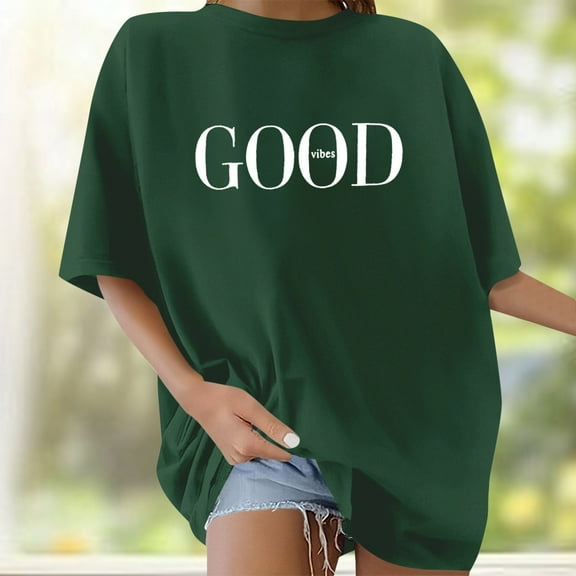 SHITINN Women's Oversized Casual Letter Print Short Sleeve Top，Fashionable and Comfortable T Shi Women Tops Casual Womens Short Sleeve Shirts Womens Summer Outfits