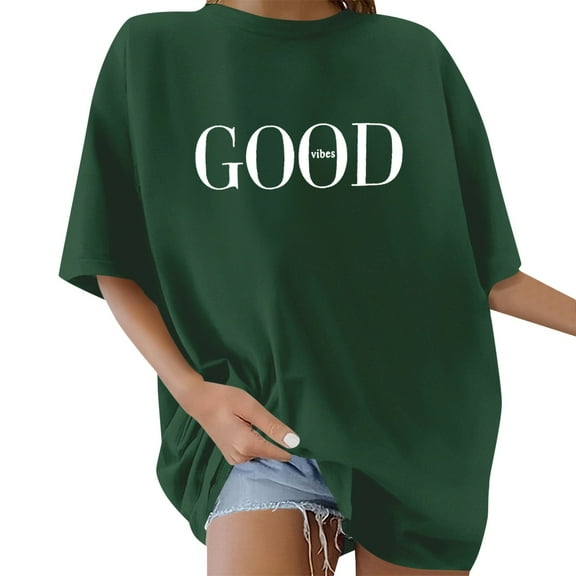 SHITINN Women's Oversized Casual Letter Print Short Sleeve Top，Fashionable and Comfortable T Shi Women Tops Casual Womens Tops Short Sleeve Loose Fitting Tops for Women