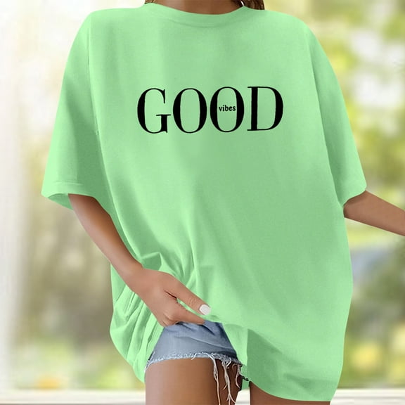 SHITINN Women's Oversized Casual Letter Print Short Sleeve Top，Fashionable and Comfortable T Shi Women's T Shirts Short Sleeve Tops Summer Shirts Women
