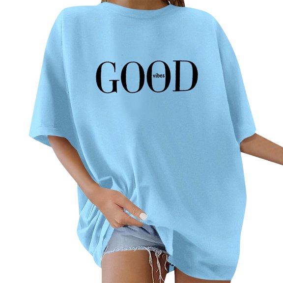 SHITINN Women's Oversized Casual Letter Print Short Sleeve Top,Fashionable and Comfortable T Shi Womens Tops Short Sleeve Blouses for Women Summer Shirts for Women