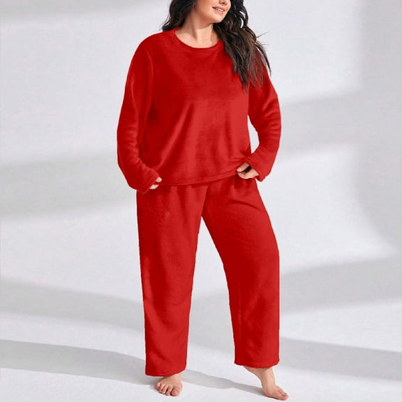 SHITINN Women's Plus Size Flannel Pajama Set Thickened Warm Coral Loungewear Loose Fit Winter Sleepwear & Outerwear For Home Womens Extra Small Pajamas Camping Clothes for Women Fashion Pajamas
