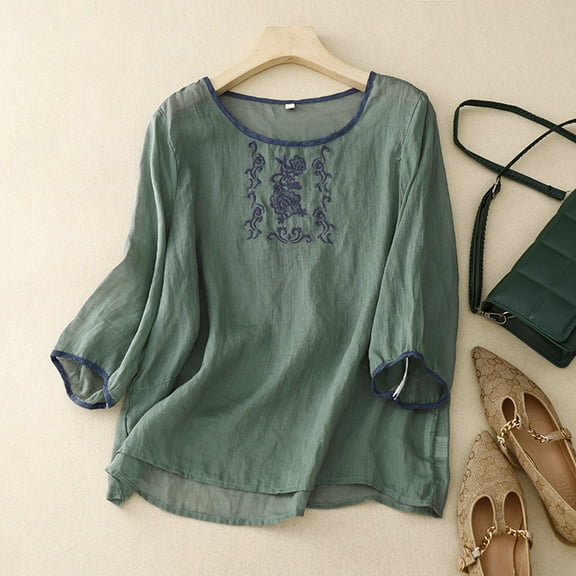 SHITINN Women's Plus Size Linen Casual Loose Tunic Top Breathable & Comfortable Boho Blouse Short Sleeve Blouses Womens Shirts Summer Womens T Shirts